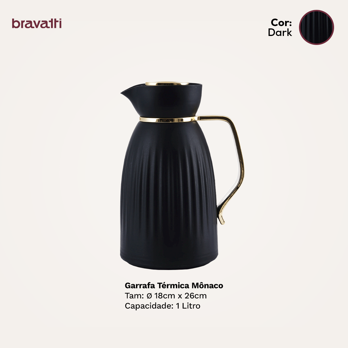Garrafa Térmica Mônaco 1L - Dark Bravatti