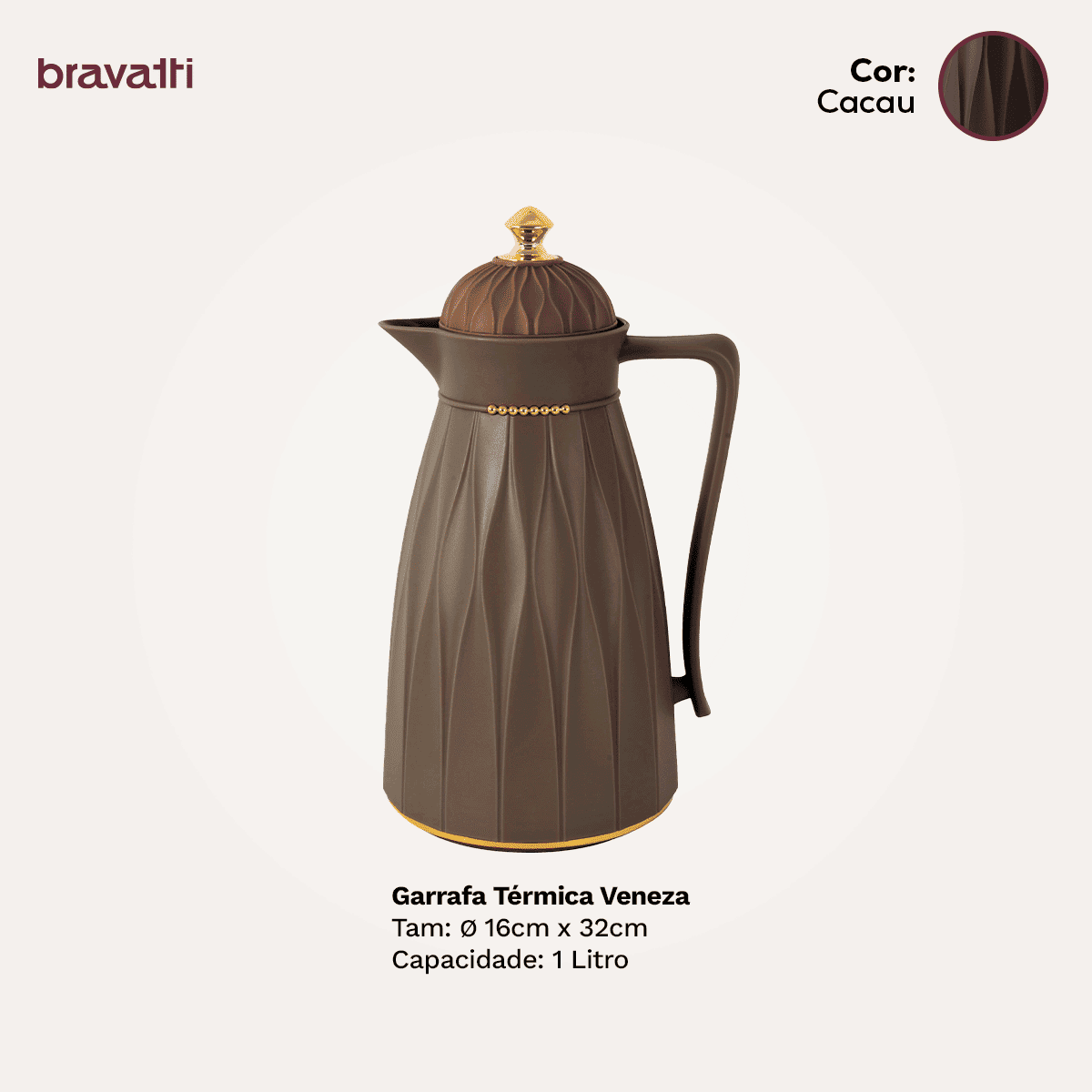 Garrafa Térmica Veneza 1L - Cacau Bravatti