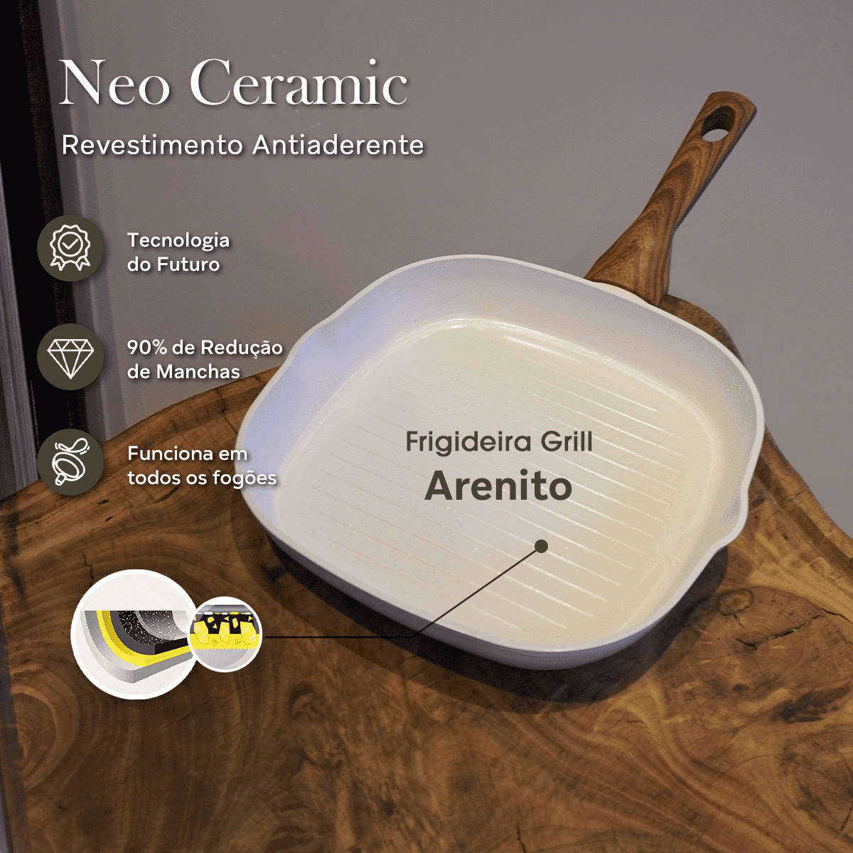 Frigideira Grill 24cm Bravia Cookware com Descanso Bravatti