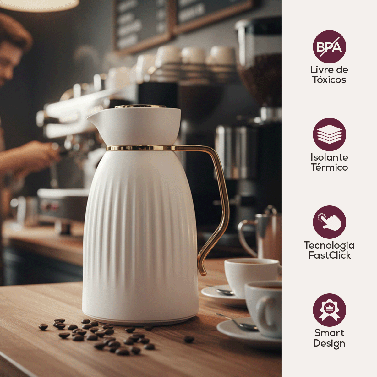 Kit 2 Garrafa Térmica Café Chá 1Litro Quente Frio Abre Fecha Bravatti