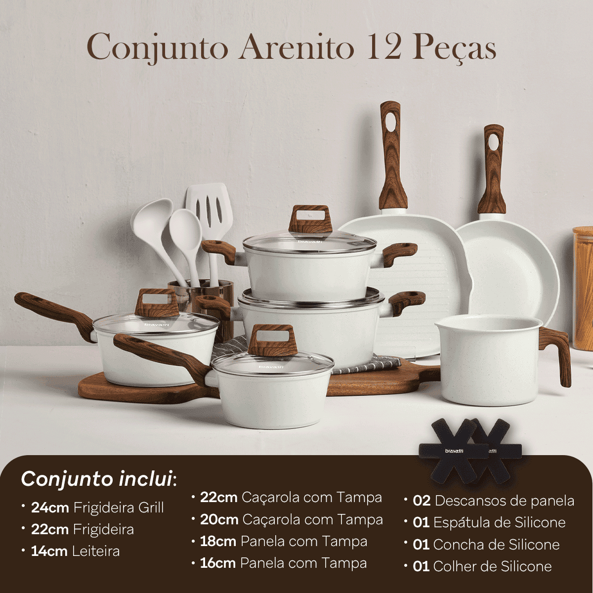Jogo de Panelas 12 Peças Bravia Cookware Arenito Bravatti