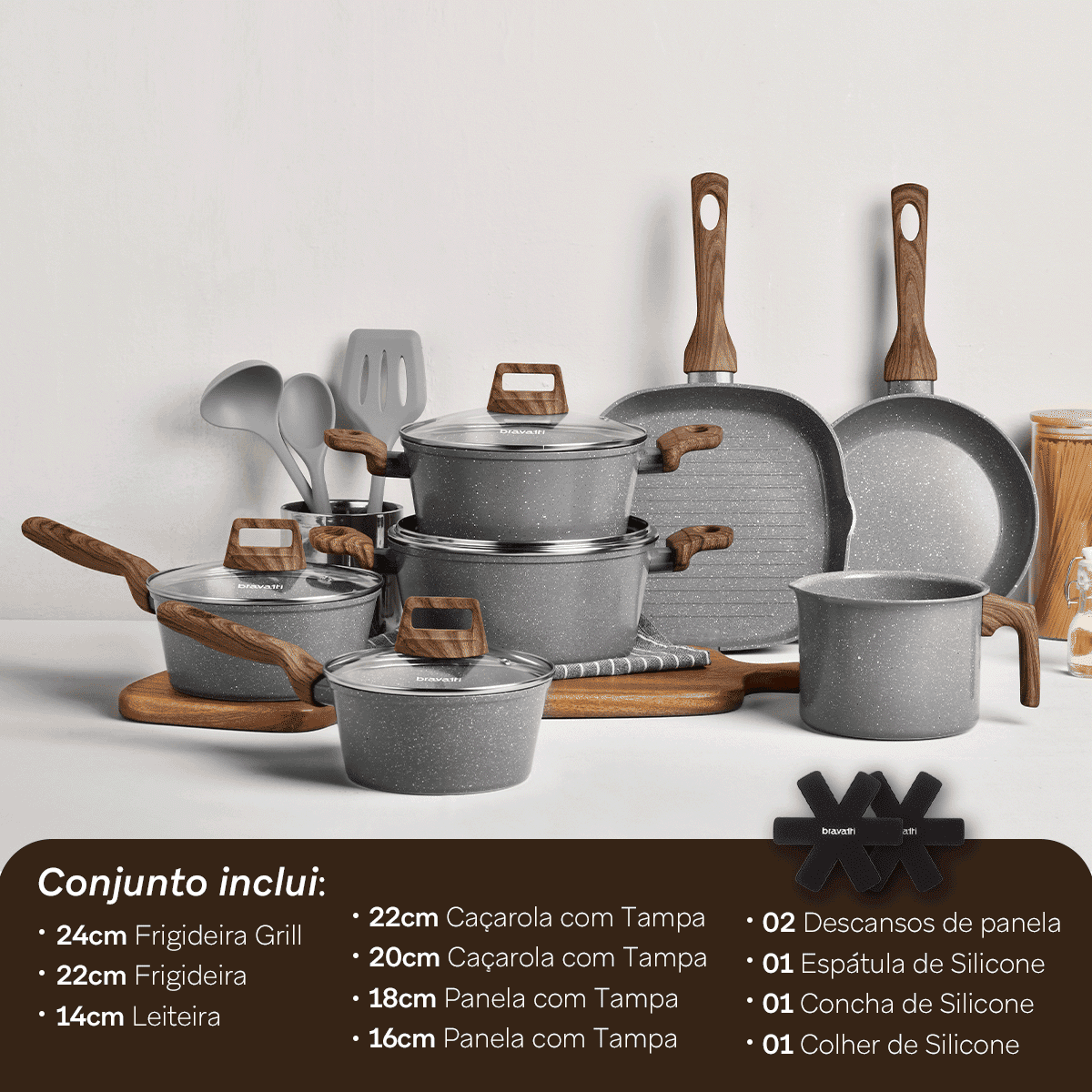 Jogo de Panelas 12 Peças Bravia Cookware Grafeno Bravatti
