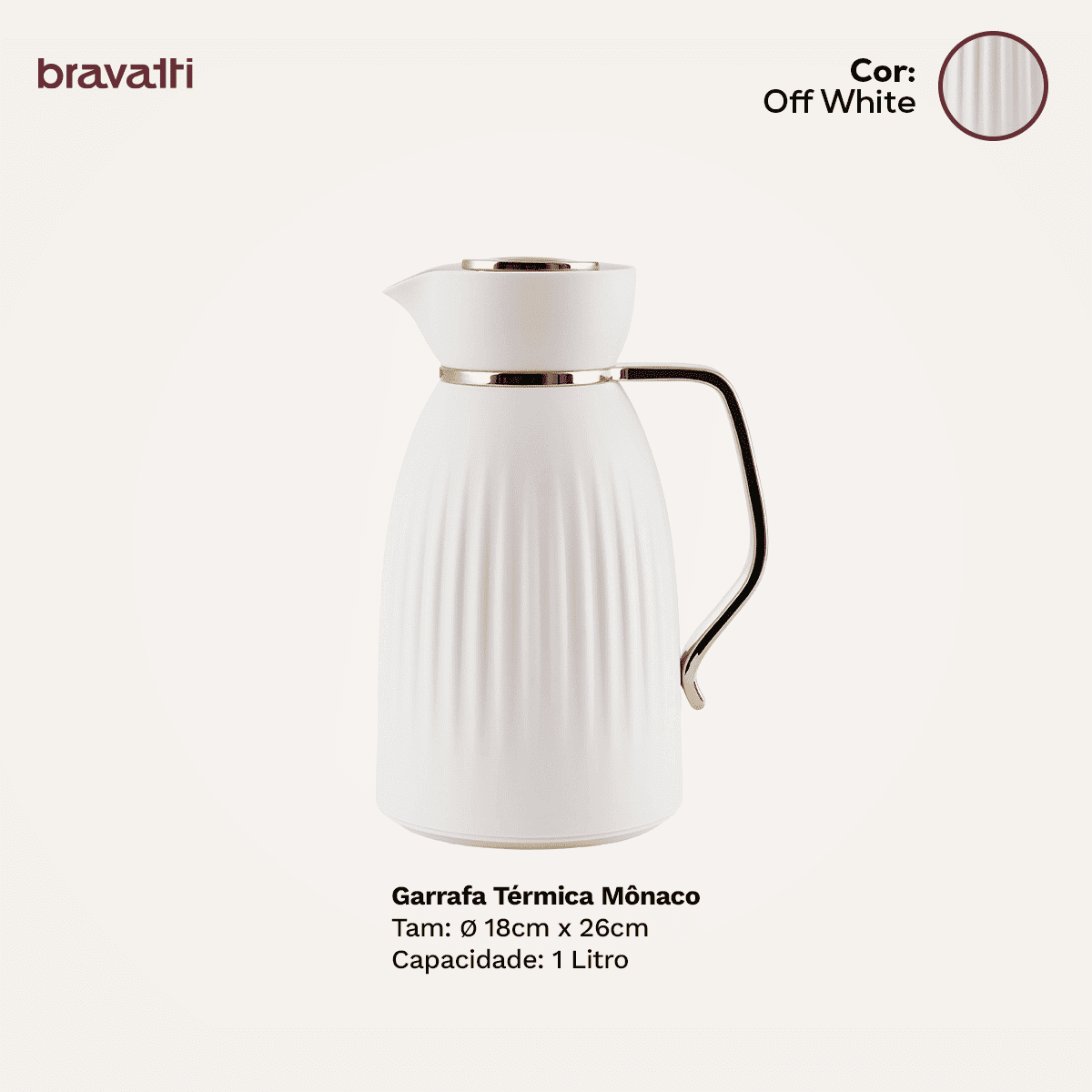 Garrafa Térmica Mônaco 1L - Off White Bravatti