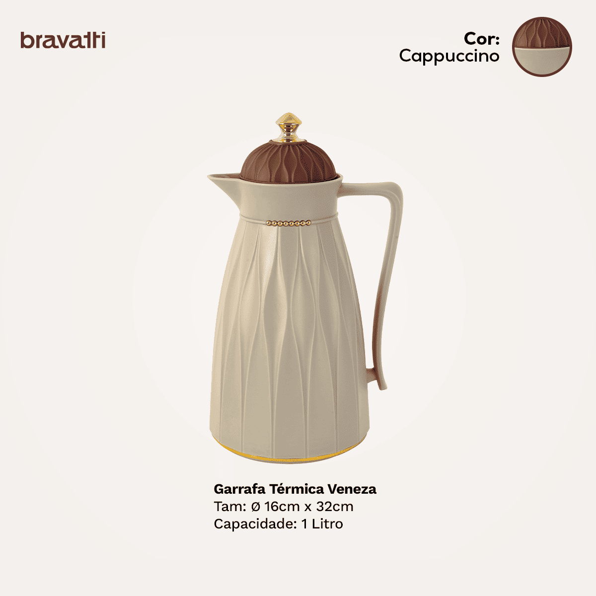 Garrafa Térmica Veneza 1L - Cappuccino Bravatti