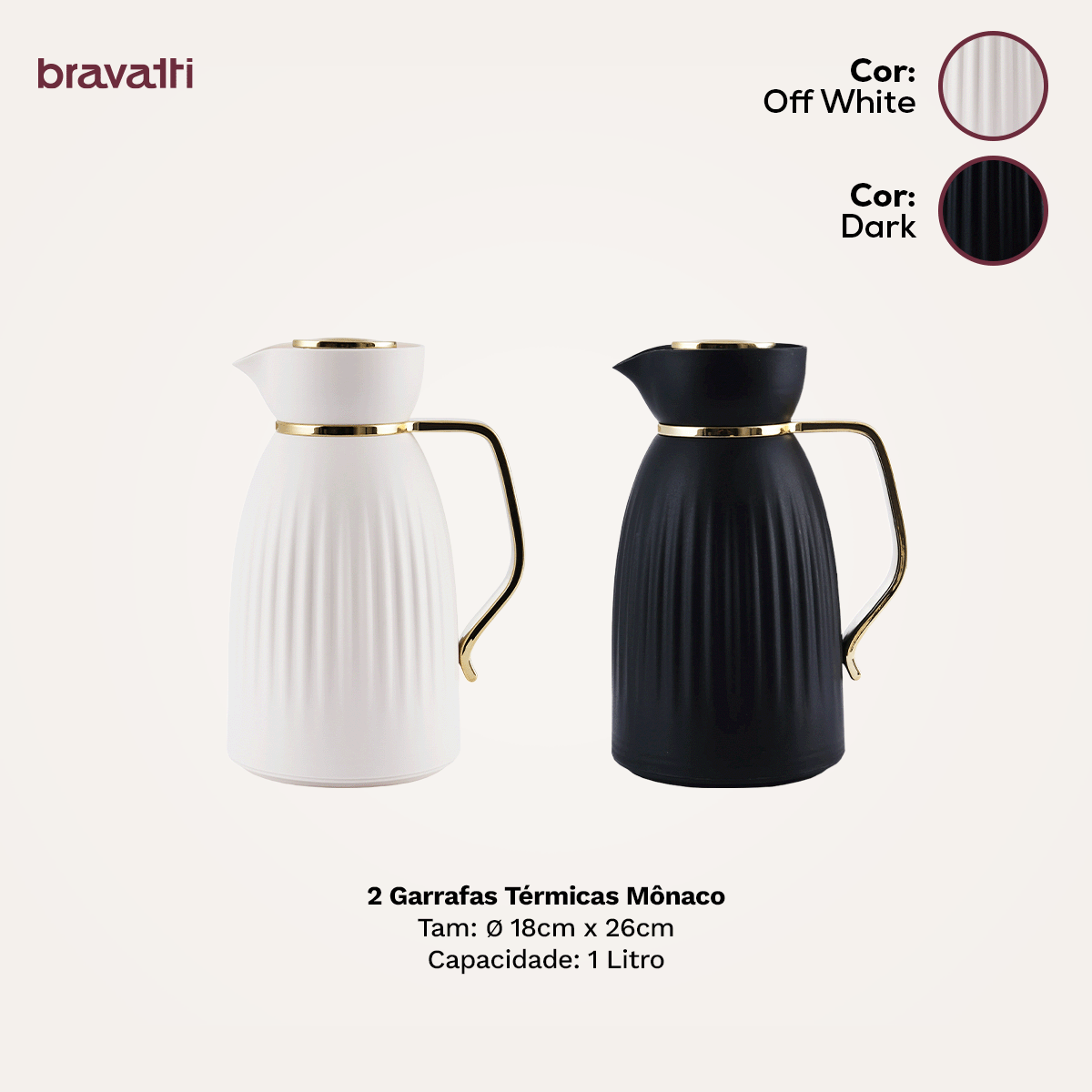 Kit 2 Garrafa Térmica Café Chá 1Litro Quente Frio Abre Fecha Bravatti